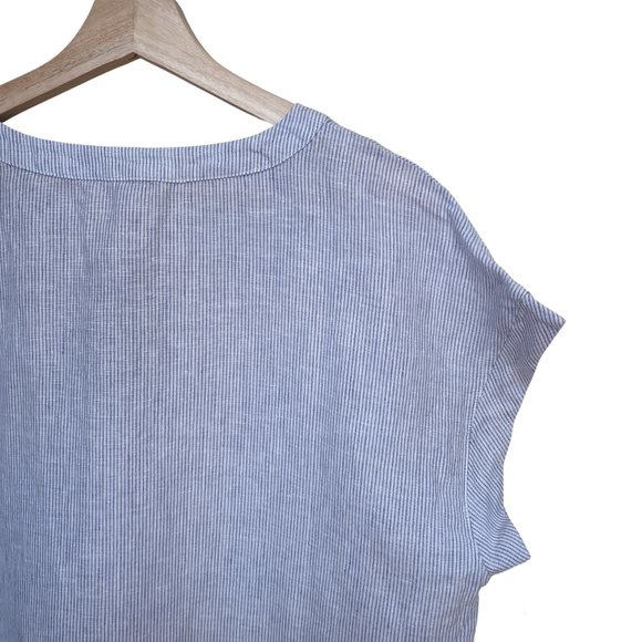 Adrienne Vittadini 100% Linen Blue White Striped Chambray Cap Sleeve Top Size M - Picture 11 of 14